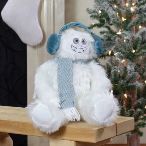 Hot Plush Sitting Yeti with Earmuffs Christmas Figure - 18" - White and Blue Animals