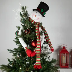 Clearance Plush Snowman Hugging Christmas Tree Topper - 45" - Unlit Stars