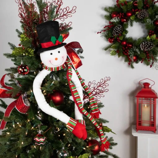 Clearance Plush Snowman Hugging Christmas Tree Topper - 45" - Unlit Stars