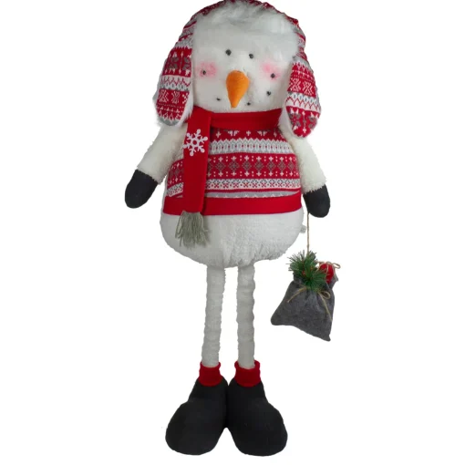 Plush Snowman with a Bag of Present and Telescopic Legs Christmas Figure - 33" Snowmen