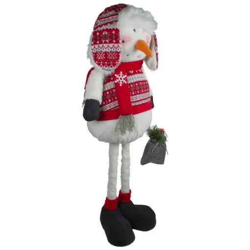 Plush Snowman with a Bag of Present and Telescopic Legs Christmas Figure - 33" Snowmen