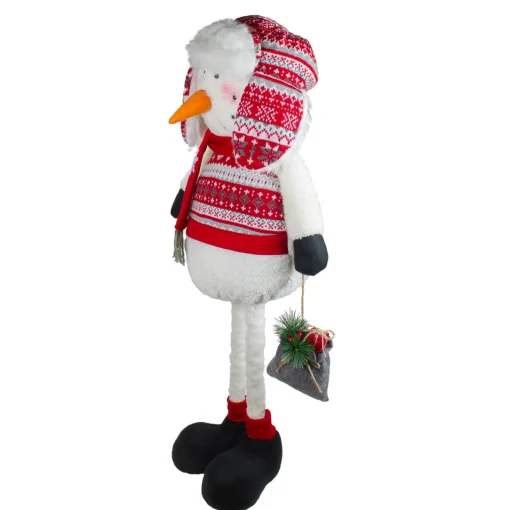 Plush Snowman with a Bag of Present and Telescopic Legs Christmas Figure - 33" Snowmen