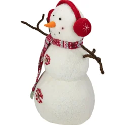 Best Plush Snowman with Button Snowflakes and Earmuffs Christmas Decoration - 21.5