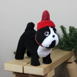 Best Plush Standing Bulldog with Striped Hat and Collar Christmas Decoration - 11.5