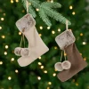 Discount Plush Stockings Christmas Ornaments - 7.5" - Beige and Brown - Set of 2 Stockings
