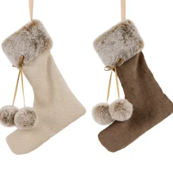 Discount Plush Stockings Christmas Ornaments - 7.5" - Beige and Brown - Set of 2 Stockings