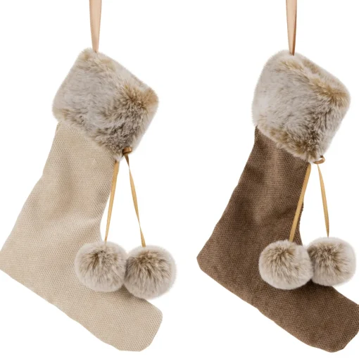 Discount Plush Stockings Christmas Ornaments - 7.5" - Beige and Brown - Set of 2 Stockings