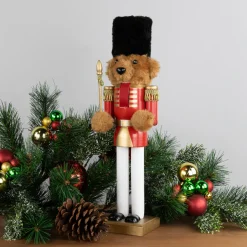 Discount Plush Teddy Bear Soldier Christmas Nutcracker - 14" - Red and Gold Nutcrackers