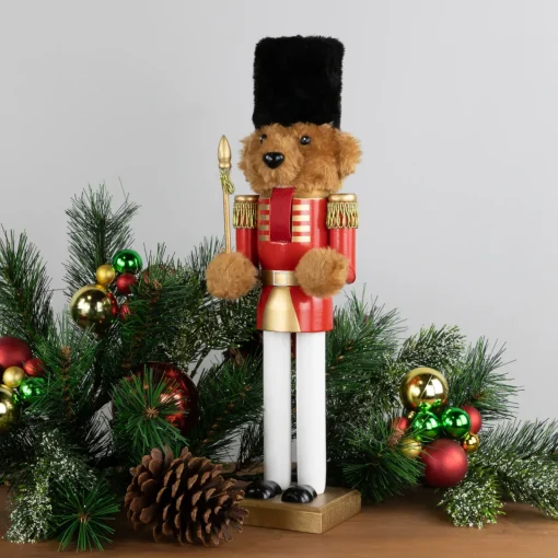 Discount Plush Teddy Bear Soldier Christmas Nutcracker - 14" - Red and Gold Nutcrackers