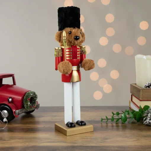Discount Plush Teddy Bear Soldier Christmas Nutcracker - 14" - Red and Gold Nutcrackers