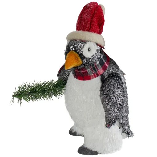 Hot Plush Winter Penguin with Pine Branch Christmas Figure - 13" Animals