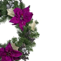 Outlet Poinsettia and Pine Cone Berries Artificial Christmas Wreath - 24