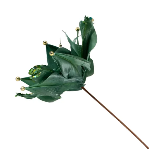 New Poinsettia with Feather Petals Artificial Christmas Pick - 13.75" - Green Sprays, Picks & Branches