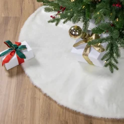 Best Polar Bear Faux Fur Christmas Tree Skirt - 48" - White Cloth|Metal