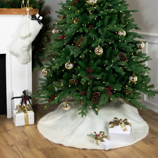 Best Polar Bear Faux Fur Christmas Tree Skirt - 48" - White Cloth|Metal