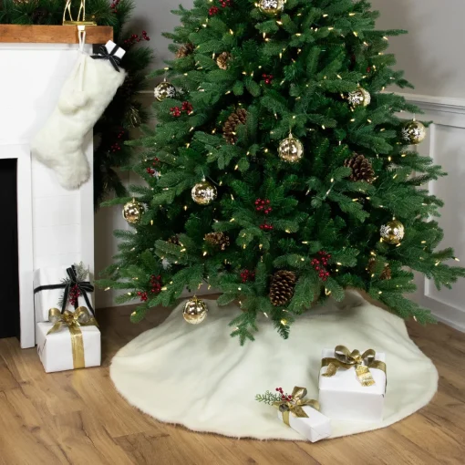 Discount Polar Bear Faux Fur Christmas Stocking with Pom Poms - 20.5" - White Stockings