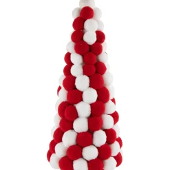 Best Pom Pom Cone Tree Christmas Decoration - 13" - White and Red Trees