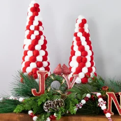 Best Pom Pom Cone Tree Christmas Decoration - 13" - White and Red Trees