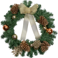 Online Pre-Decorated Ball Ornaments and Bow Artificial Christmas Wreath - 24" - Unlit Pre Decorated