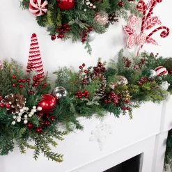 Online Pre-Decorated Ornaments and Pinecones Artificial Christmas Garland - 7' x 14