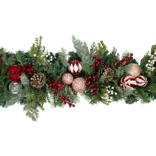 Online Pre-Decorated Ornaments and Pinecones Artificial Christmas Garland - 7' x 14" - Unlit Unlit