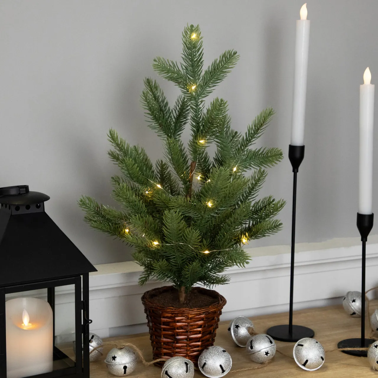 Hot Pre-Lit Artificial Pine Christmas Tree with Basket Base - 20" - Warm White LED Lights Pre-Lit