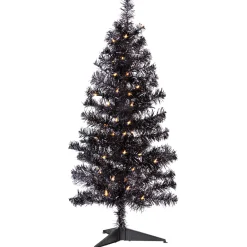 Hot Pre-Lit Artificial Tinsel Halloween Tree - 3' - Black - Clear Lights Pre-Lit