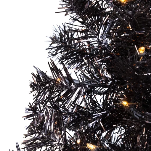 Hot Pre-Lit Artificial Tinsel Halloween Tree - 3' - Black - Clear Lights Pre-Lit