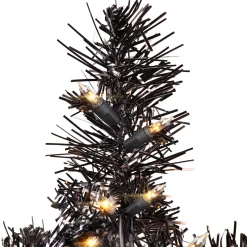 Hot Pre-Lit Artificial Tinsel Halloween Tree - 3' - Black - Clear Lights Pre-Lit