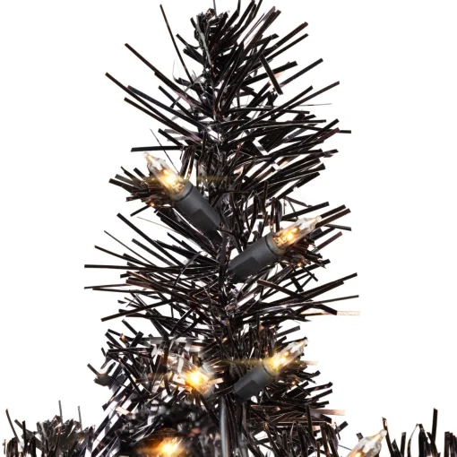 Hot Pre-Lit Artificial Tinsel Halloween Tree - 3' - Black - Clear Lights Pre-Lit