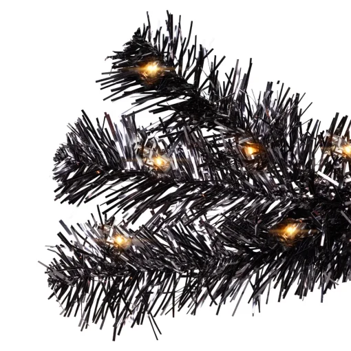 Hot Pre-Lit Artificial Tinsel Halloween Tree - 3' - Black - Clear Lights Pre-Lit