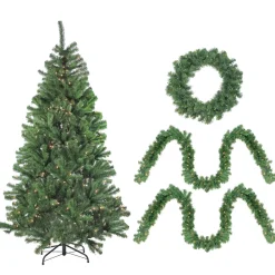 Pre-Lit Battery Operated Artificial Winter Spruce Set - 4-Piece - 6.5' - Clear Lights Pre-Lit