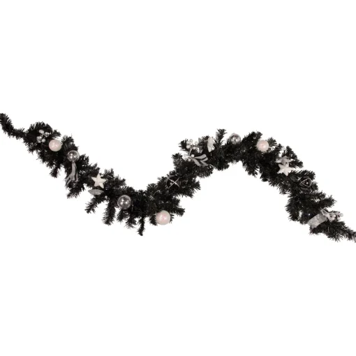 Pre-Lit Battery Operated Black Pine Artificial Christmas Garland - 6' x 10" - Cool White LED Lights Pre Decorated