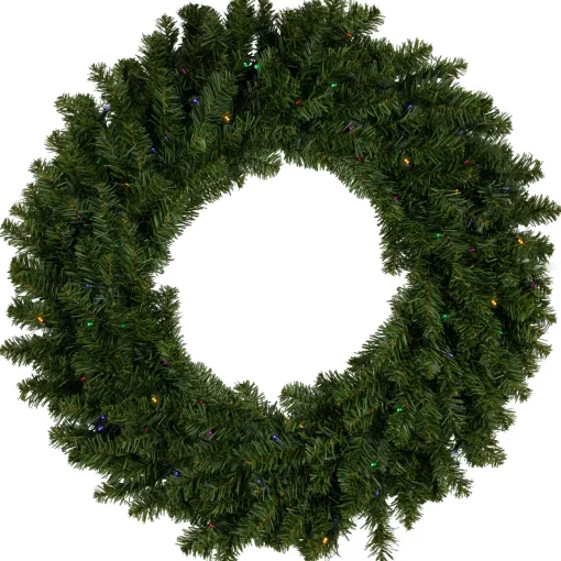 Discount Pre-Lit Battery Operated Canadian Pine Christmas Wreath - 30" - Multi-Color LED Lights Pre Lit
