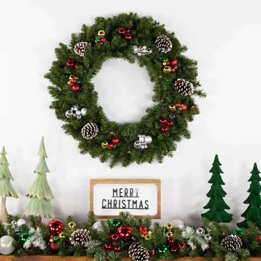 Discount Pre-Lit Battery Operated Canadian Pine Christmas Wreath - 30" - Multi-Color LED Lights Pre Lit