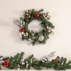 Sale Pre-Lit Battery Operated Decorated Green Pine Christmas Garland - 6' x 10" - Warm White LED Lights Pre Decorated