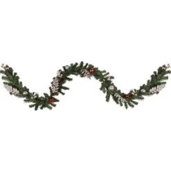 Pre-Lit Battery Operated Decorated Green Pine Christmas Garland - 9' - Warm White LED Lights Pre Decorated