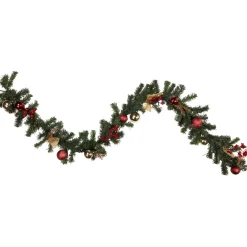 Pre-Lit Battery Operated Decorated Pine Christmas Garland - 6' x 8" - Warm White LED Lights Pre Decorated
