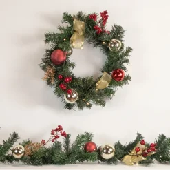 Pre-Lit Battery Operated Decorated Pine Christmas Garland - 6' x 8" - Warm White LED Lights Pre Decorated