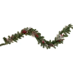 Outlet Pre-Lit Battery Operated Frosted Pine and Berries Christmas Garland - 6' x 9" - Cool White LED Lights Pre Decorated