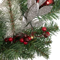 Outlet Pre-Lit Battery Operated Frosted Pine and Berries Christmas Garland - 6' x 9" - Cool White LED Lights Pre Decorated
