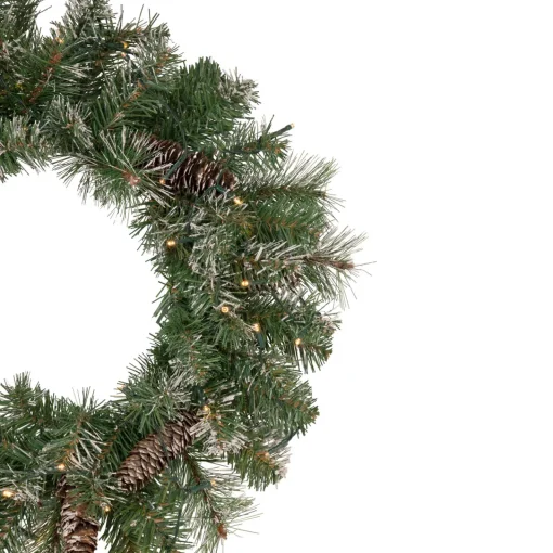 Clearance Pre-Lit Battery Operated Frosted Pine Christmas Wreath - 24" - Warm White LED Lights Pre Decorated