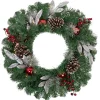 Best Pre-Lit Battery Operated Frosted Pine Cone and Berries Christmas Wreath - 24" - White LED Lights Pre Decorated