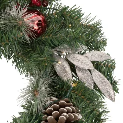 Best Pre-Lit Battery Operated Frosted Pine Cone and Berries Christmas Wreath - 24