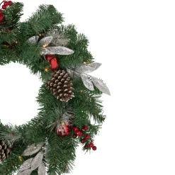Best Pre-Lit Battery Operated Frosted Pine Cone and Berries Christmas Wreath - 24