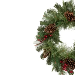Pre-Lit Battery Operated Mixed Pine and Berries Christmas Wreath - 24