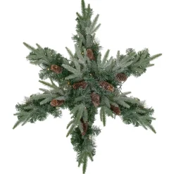 Sale Pre-Lit Battery Operated Mixed Pine Christmas Snowflake Wreath - 32" - Warm White LED Lights Pre Decorated