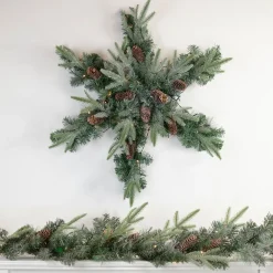 Sale Pre-Lit Battery Operated Mixed Pine Christmas Snowflake Wreath - 32" - Warm White LED Lights Pre Decorated