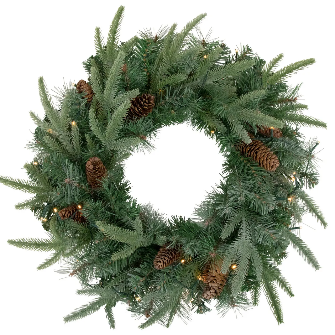 Sale Pre-Lit Battery Operated Mixed Pine and Pine Cone Christmas Wreath - 24" - Warm White LED Lights Pre Lit