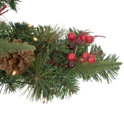 Hot Pre-Lit Battery Operated Mixed Pine and Berries Christmas Snowflake Wreath - 32